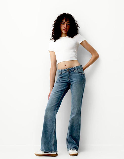 BERSHKA WOMEN'S LOW WAIST BOOT CUT JEANS